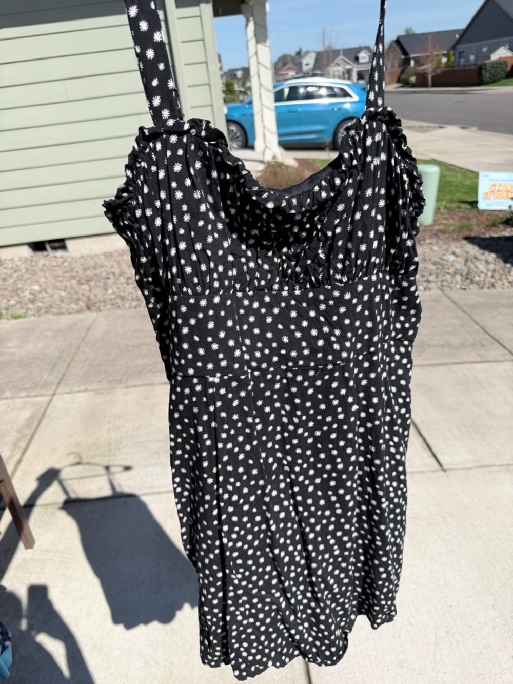 Francesca's Collections Black Mini Dress with White Daisy Print